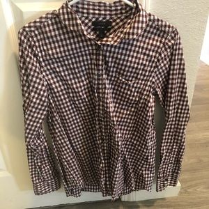 J. Crew maroon/white checkered boy shirt, 8